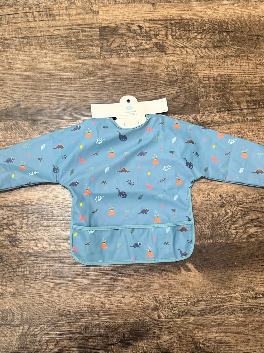 cloud island Blue Long-Sleeve Dino Print Bib Smock